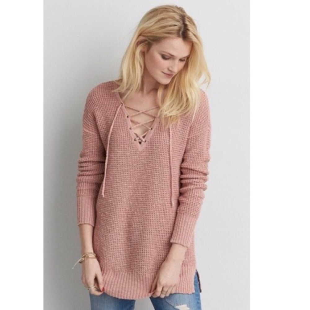 ✨HP✨Sadie&Love Pink Blush Knit Tie Front Sweater✨